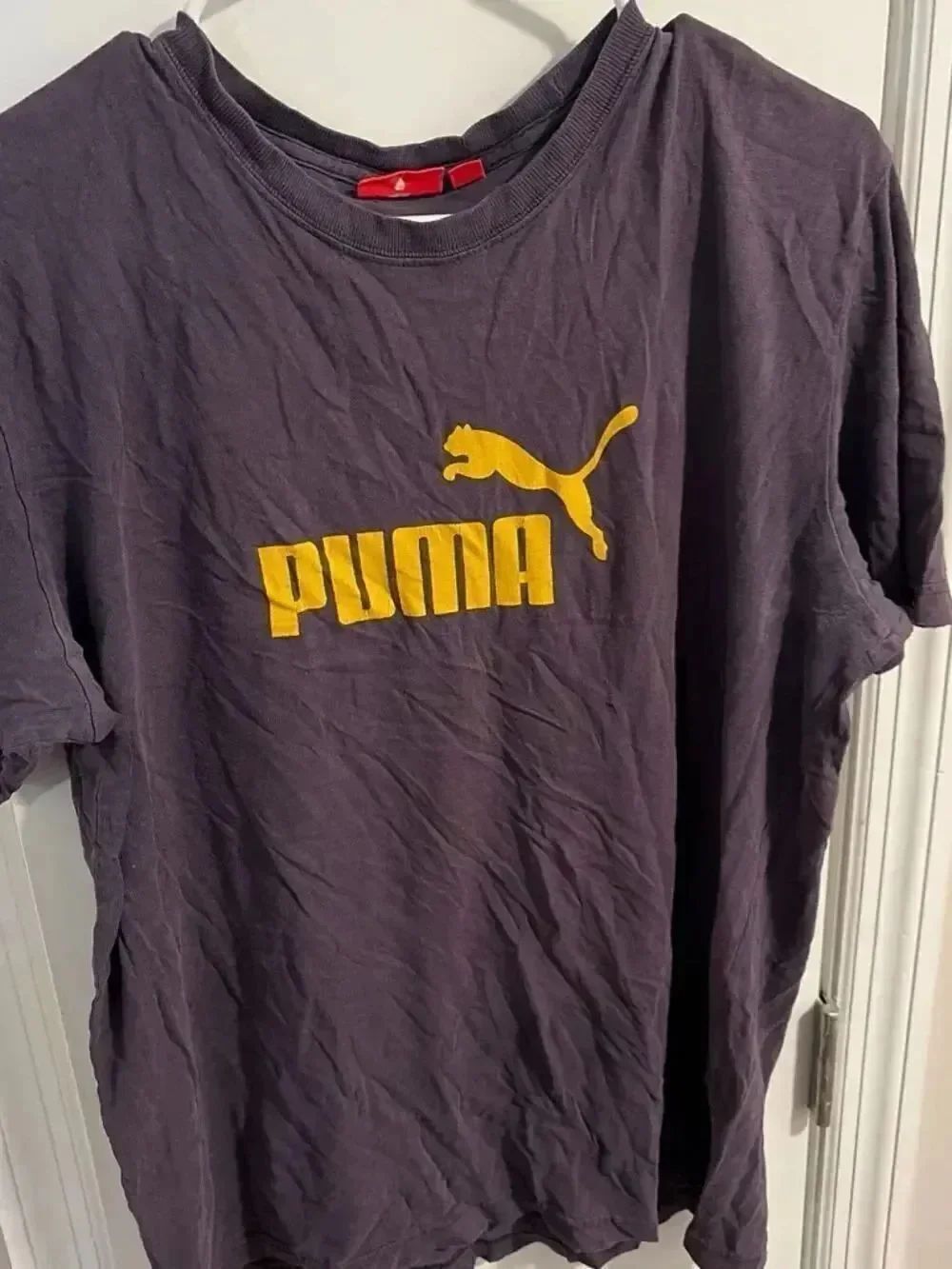 Puma Men's Dark Purple T-Shirt with Yellow Logo
